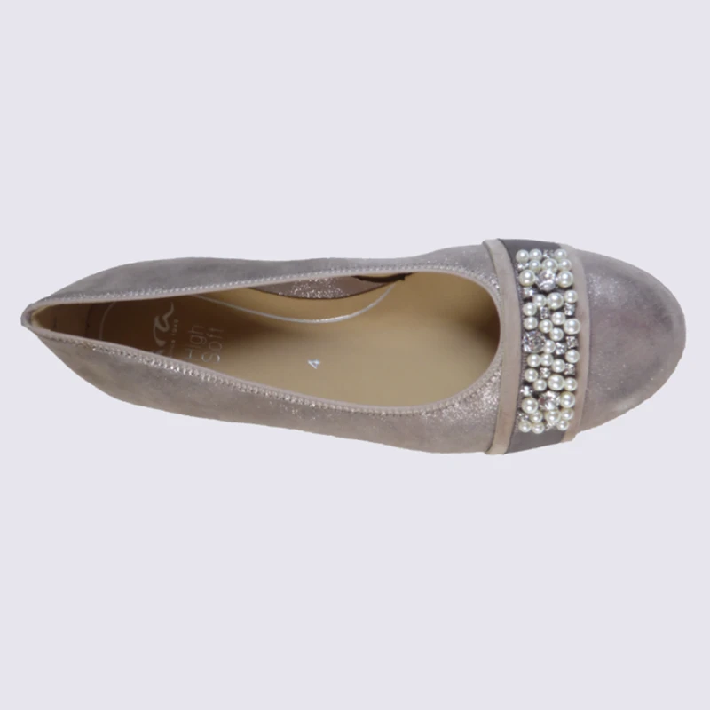Ballerines Avec Perles Ara En Cuir Taupe – Image 3