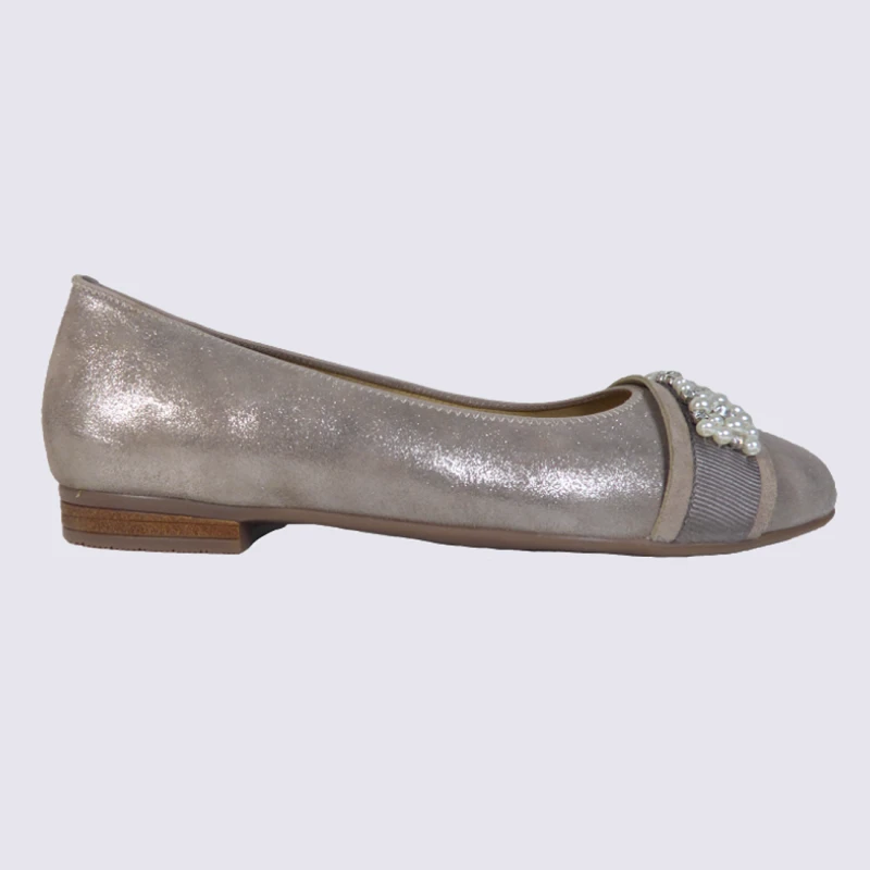 Ballerines Avec Perles Ara En Cuir Taupe