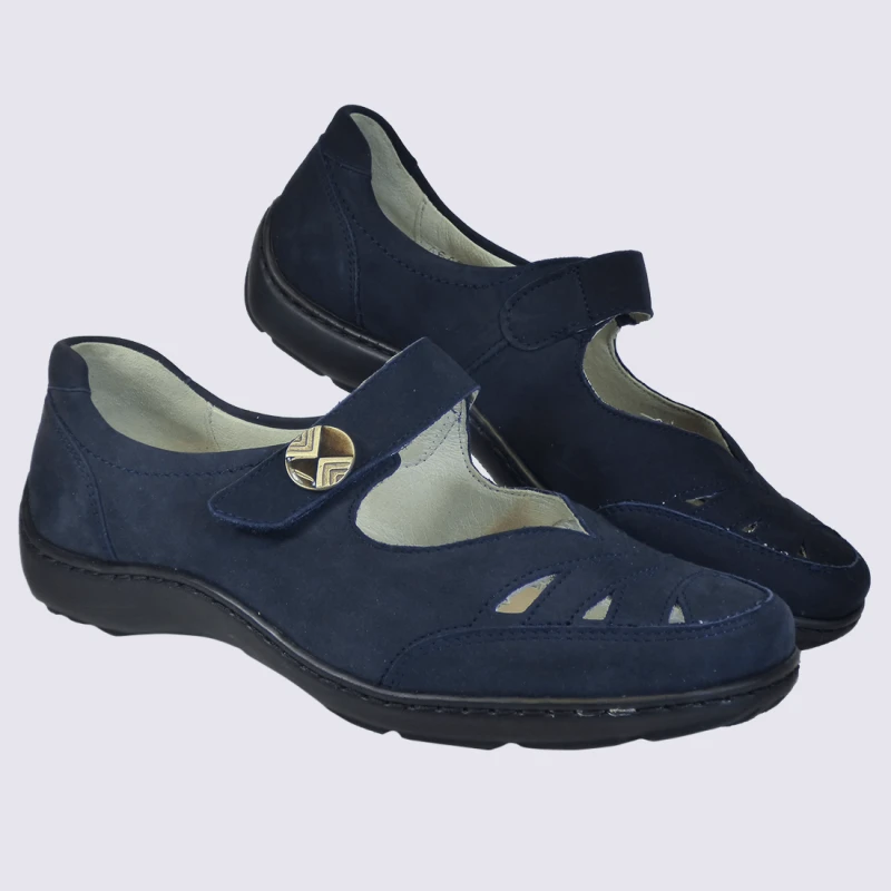 Ballerines Waldlaufer, Ballerines à Brides Femme En Cuir Velours Bleu Marine Mate – Image 2