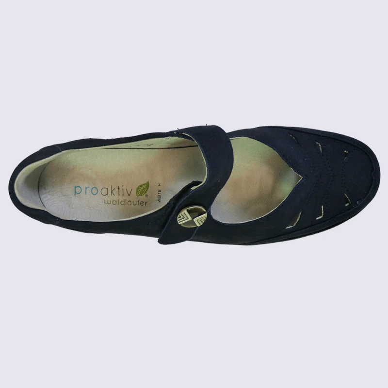 Ballerines Waldlaufer, Ballerines à Brides Femme En Cuir Velours Bleu Marine Mate – Image 3