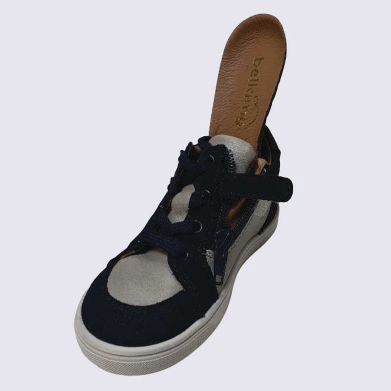 Baskets Bellamy, Baskets à Lacets Fille Motif Flèche En Cuir Bleu Marine Beige – Image 2