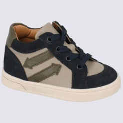 Baskets Bellamy, Baskets à Lacets Fille Motif Flèche En Cuir Bleu Marine Beige