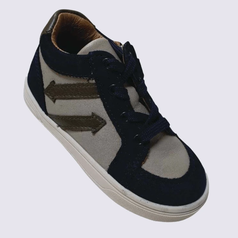 Baskets Bellamy, Baskets à Lacets Fille Motif Flèche En Cuir Bleu Marine Beige – Image 5