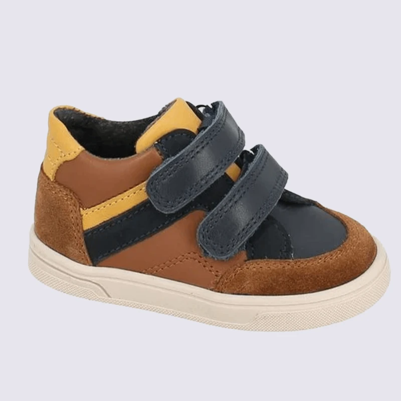 Baskets Bellamy, Baskets à Scratch En Cuir Avec Empiècement En Daim Camel Marine – Image 2