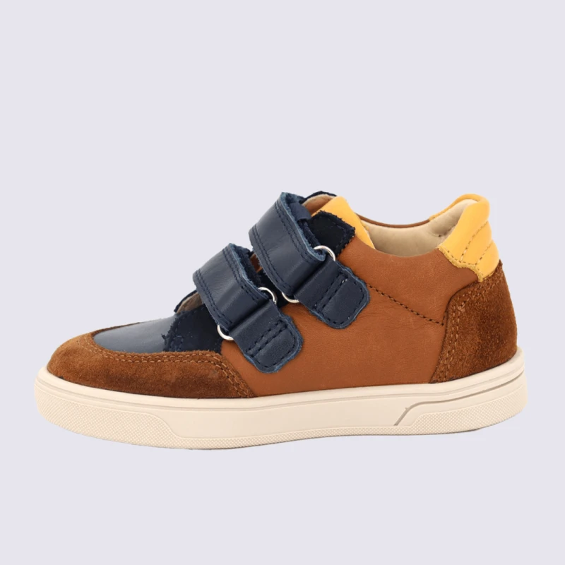 Baskets Bellamy, Baskets à Scratch En Cuir Avec Empiècement En Daim Camel Marine – Image 3