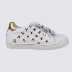 Baskets Bellamy, Baskets à Scratch Filles En Cuir Doré Et Blanc