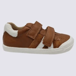 Baskets Bellamy, Baskets à Velcro Bi-texture Garçons En Cuir Brun Cognac