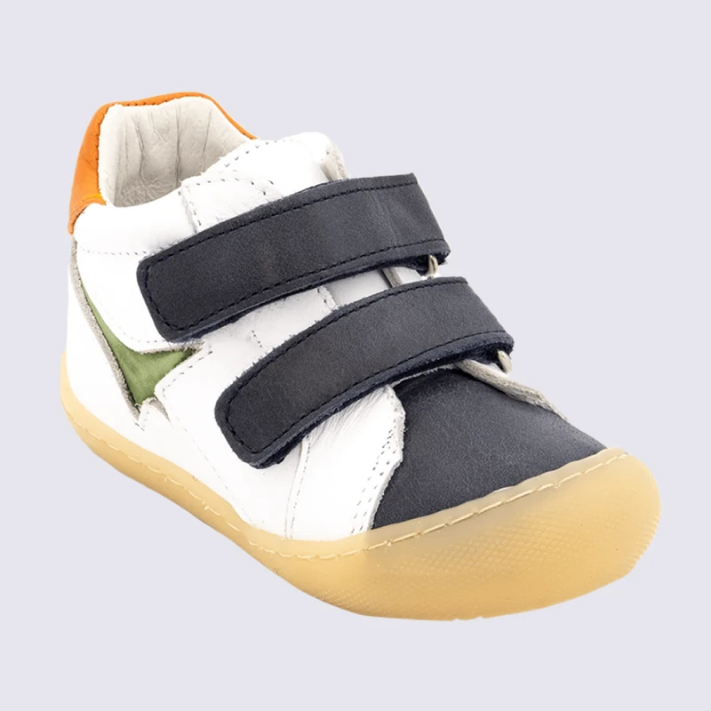 Baskets Bellamy, Baskets à Velcro Garçons En Cuir Blanc/bleu/vert – Image 2