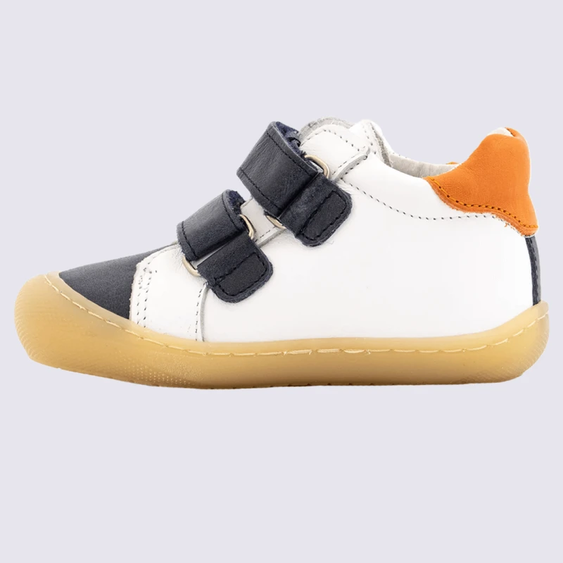 Baskets Bellamy, Baskets à Velcro Garçons En Cuir Blanc/bleu/vert – Image 3