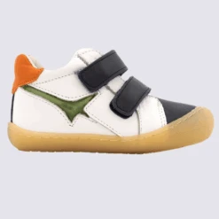 Baskets Bellamy, Baskets à Velcro Garçons En Cuir Blanc/bleu/vert