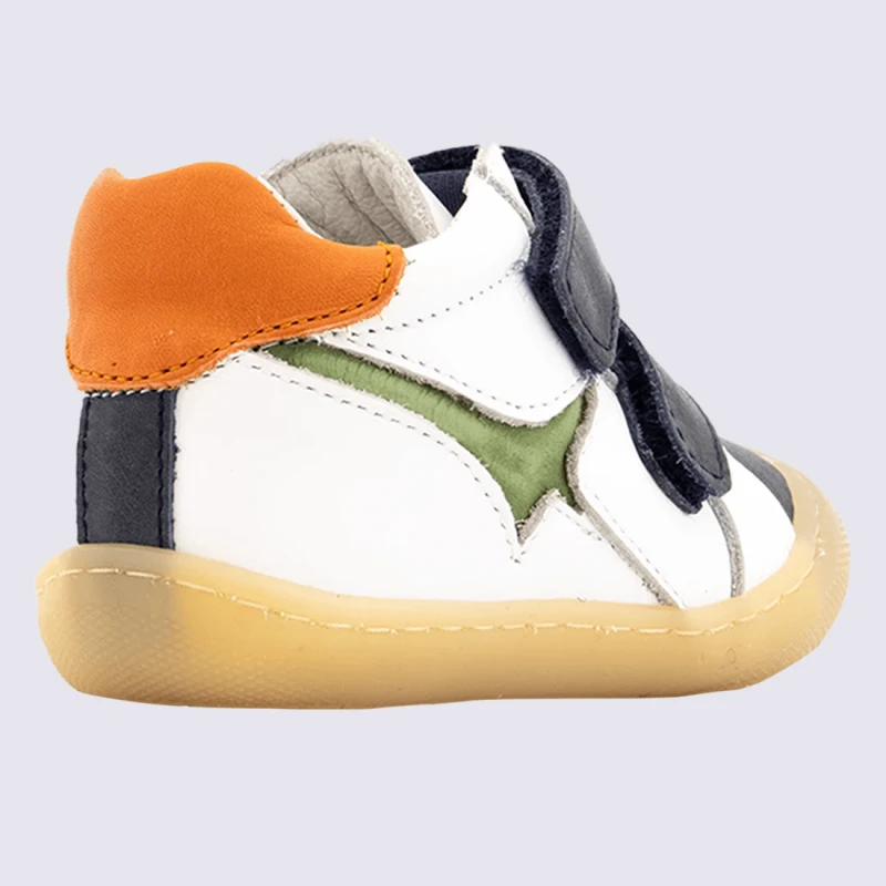 Baskets Bellamy, Baskets à Velcro Garçons En Cuir Blanc/bleu/vert – Image 4