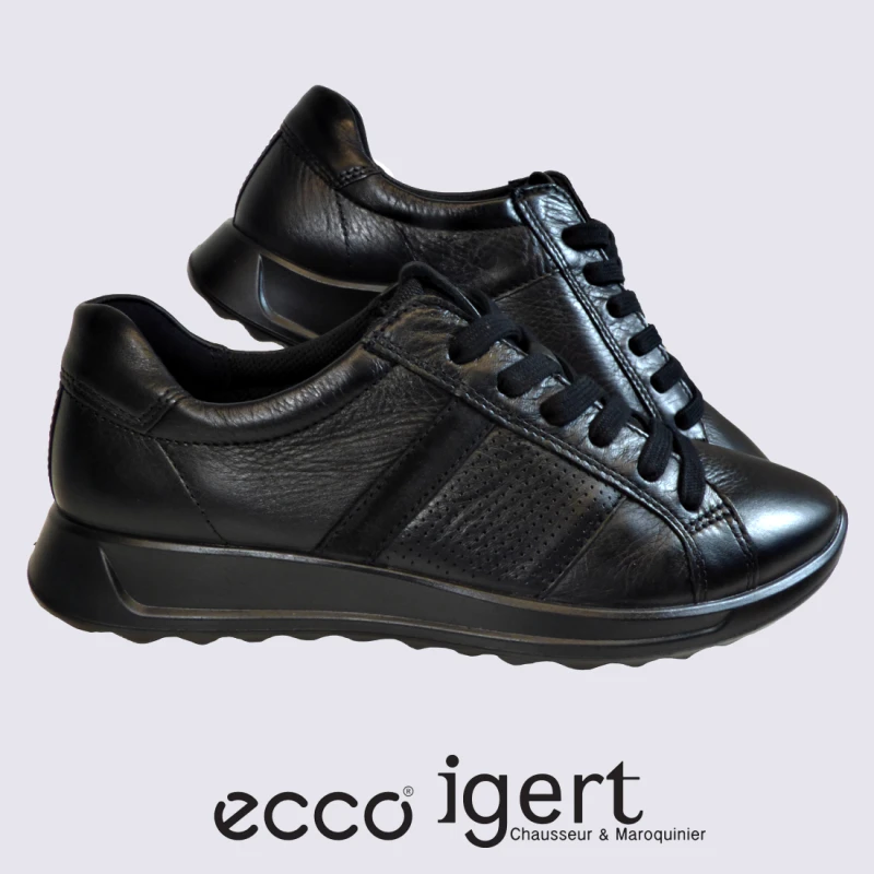 Baskets Ecco, Baskets à Lacets Femme En Cuir Noir – Image 2
