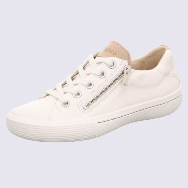 Baskets Legero, Baskets Basses Plates à Zip Femme En Cuir Blanc – Image 2