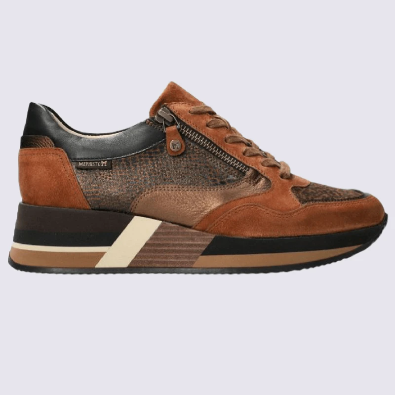 Baskets Mephisto, Baskets à Talons Compensés Femme En Cuir Velours Marron