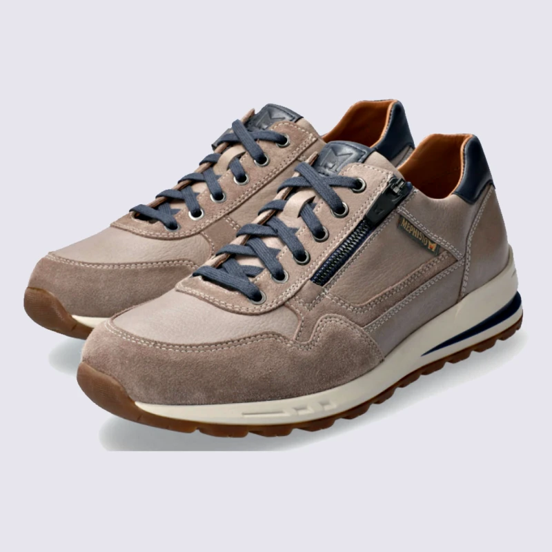 Baskets Mephisto, Baskets Basses Confort Homme En Cuir Lisse Gris Chaud – Image 2