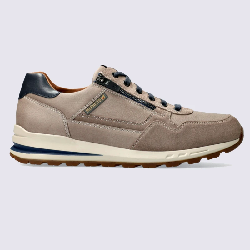 Baskets Mephisto, Baskets Basses Confort Homme En Cuir Lisse Gris Chaud