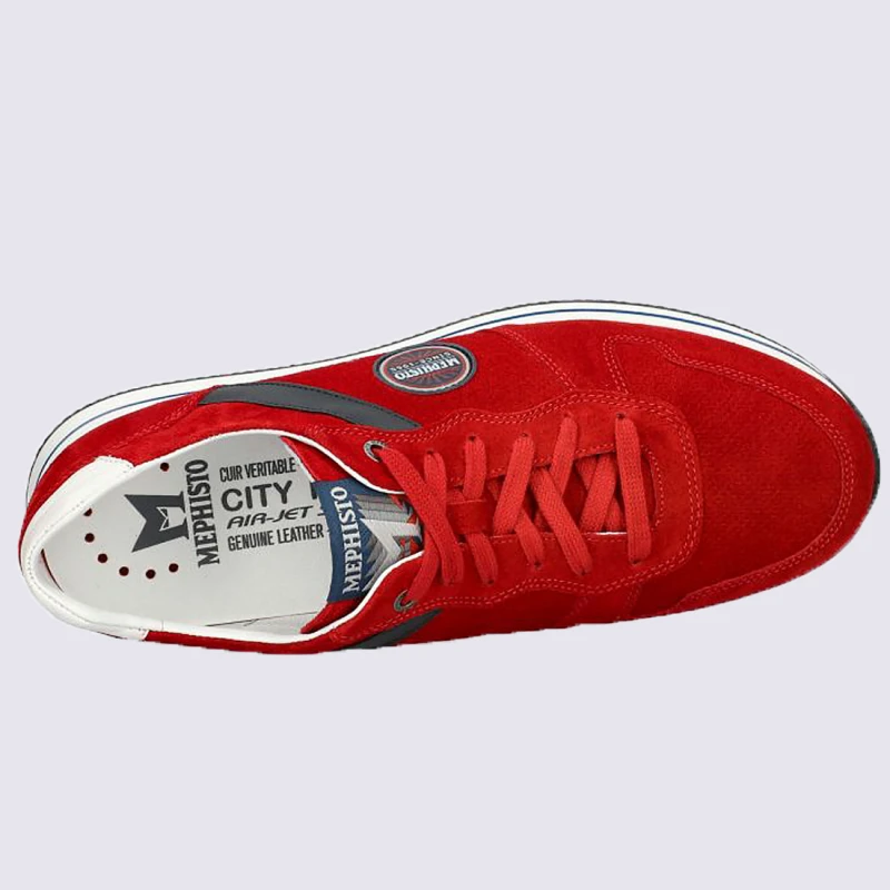 Baskets Mephisto, Baskets Basses Confort Homme En Cuir Velours Rouge – Image 3