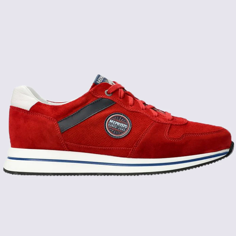 Baskets Mephisto, Baskets Basses Confort Homme En Cuir Velours Rouge