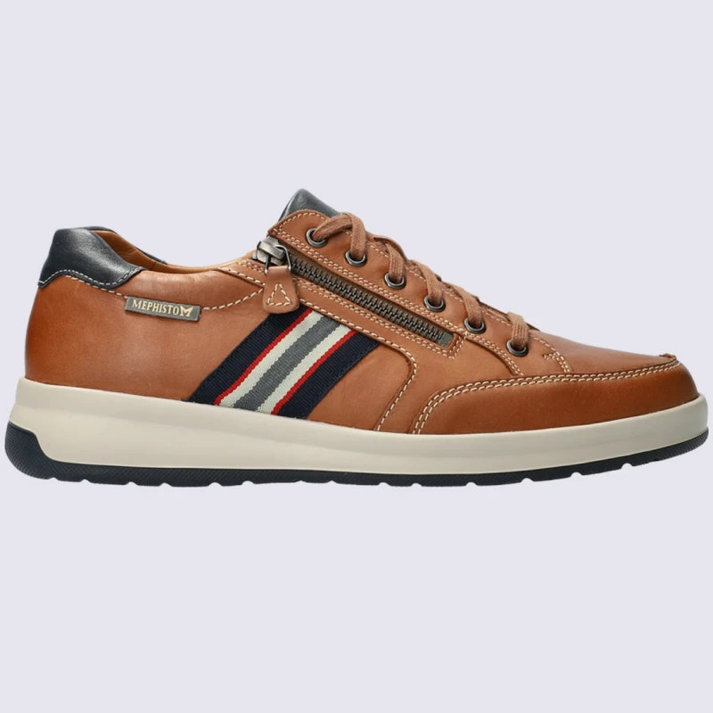 Baskets Mephisto, Baskets Confort Homme En Cuir Lisse Noisette