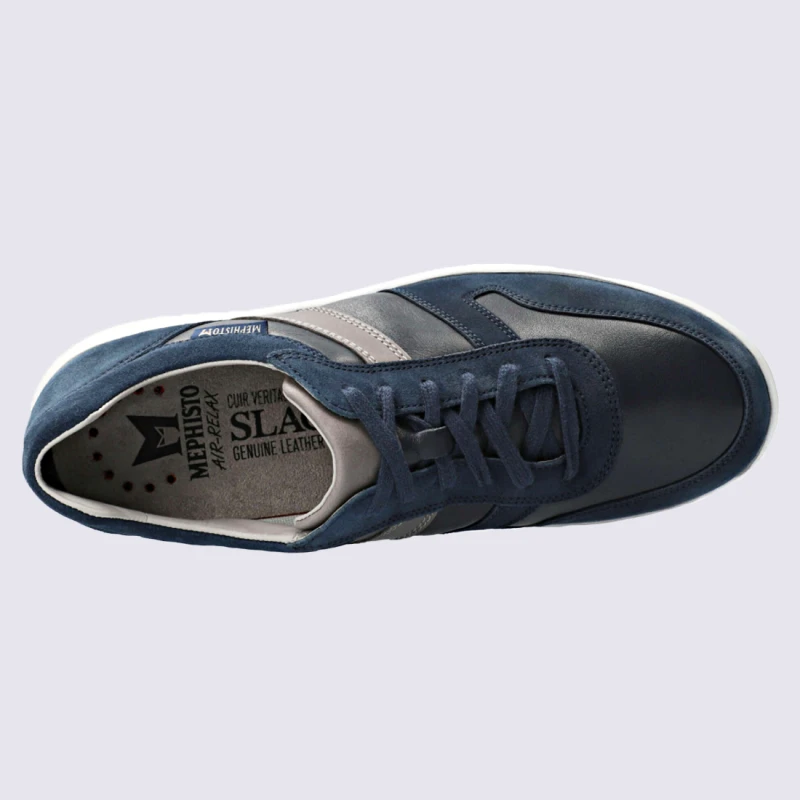 Baskets Mephisto, Baskets Confortables Homme En Cuir Velours Marine Et Noir – Image 3