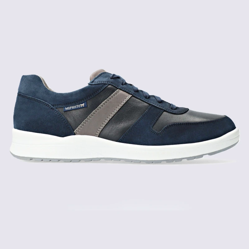 Baskets Mephisto, Baskets Confortables Homme En Cuir Velours Marine Et Noir