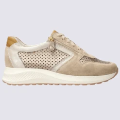 Baskets Mephisto, Baskets Perforées Femme En Cuir Velours Sable Clair