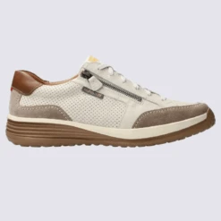 Baskets Mephisto, Sneakers élégantes Homme En Cuir Lisse Creme/brun