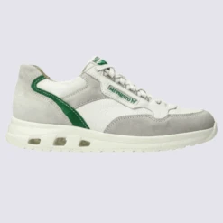 Baskets Mephisto, Sneakers Tendances Homme En Cuir Lisse Gris Et Vert