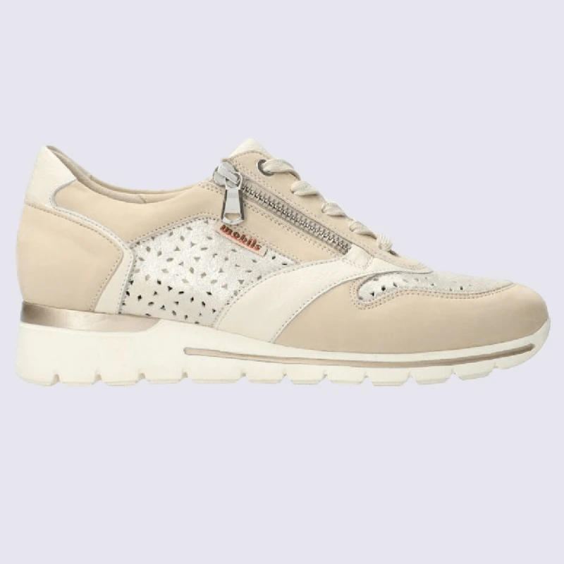 Baskets Mobils, Baskets élégantes Femme En Cuir Nubuck Beige/nude