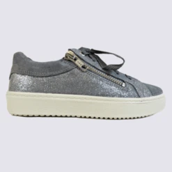 Baskets Superfit, Baskets à Lacets Et Glissière Fille En Cuir Gris Clair Scintillant