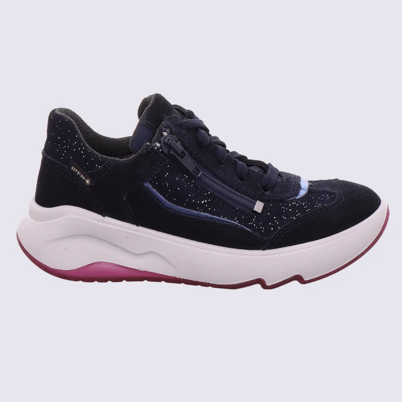 Baskets Superfit, Baskets Ă Paillettes Filles En Cuir Nubuck Bleu Et Rose