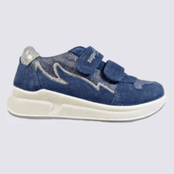 Baskets Superfit, Baskets à Velcros Fille En Cuir Bleu Métallisé
