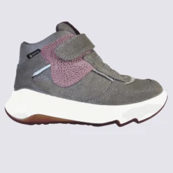 Baskets Superfit, Baskets Tendances Filles En Cuir Nubuck Gris/bordeaux