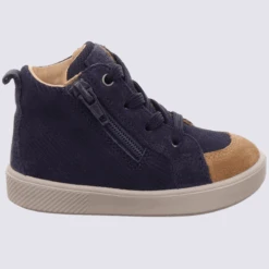 Baskets Superfit, Baskets Tendances Garçons En Cuir Nubuck Bleu/brun