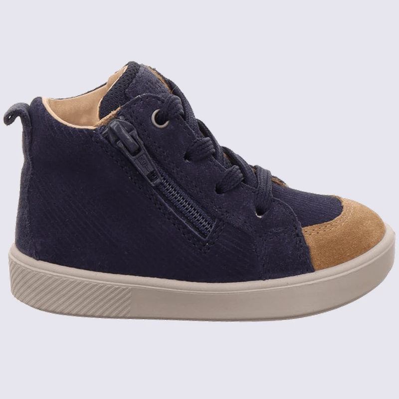 Baskets Superfit, Baskets Tendances Garçons En Cuir Nubuck Bleu/brun