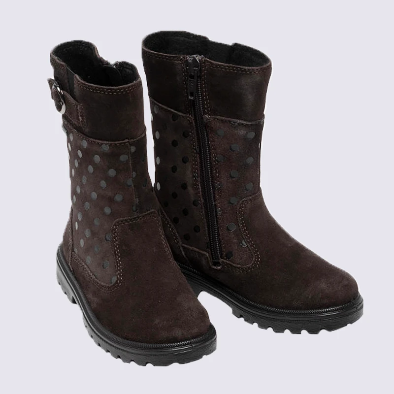 Bottes Bi-matières Superfit, Bottes Fille Imprimé Pois En Cuir Brun – Image 2