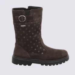 Bottes Bi-matières Superfit, Bottes Fille Imprimé Pois En Cuir Brun