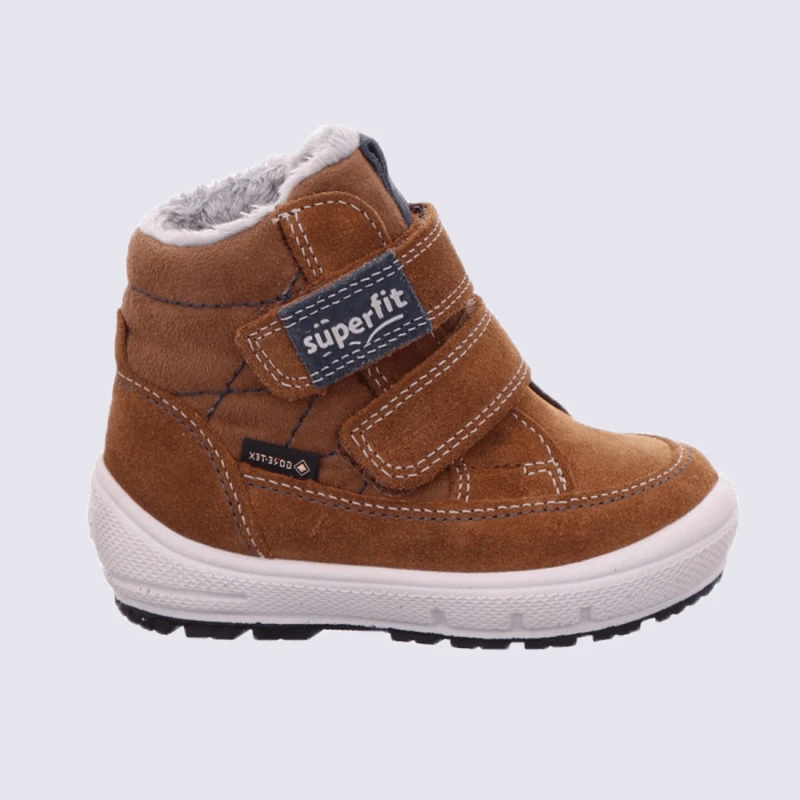 Bottes Superfit, Bottes Fourrées Garçons En Cuir Nubuck Marron Et Bleu