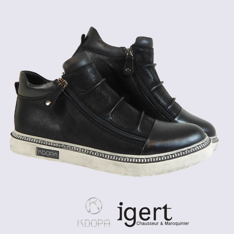 Bottillons Kdopa, Bottillons à Glissière Hommeen Cuir Noir Effet Plissé – Image 2