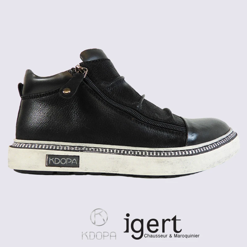 Bottillons Kdopa, Bottillons à Glissière Hommeen Cuir Noir Effet Plissé