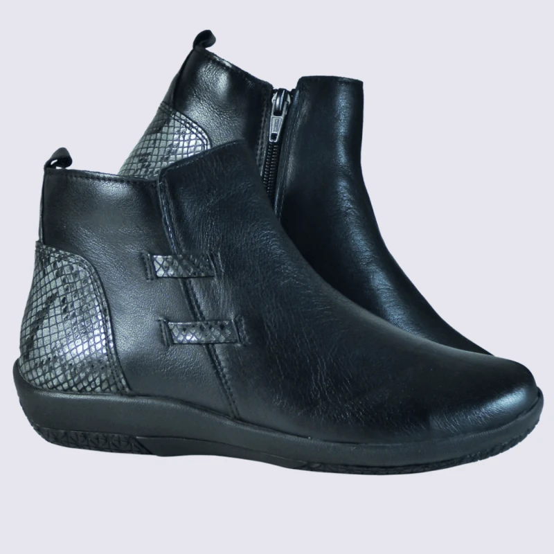 Bottines Arima, Bottines Plates Motif Serpent Femme En Cuir Noir – Image 2
