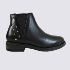 Bottines Bellamy, Bottines étoiles Dorées Filles En Cuir Noir