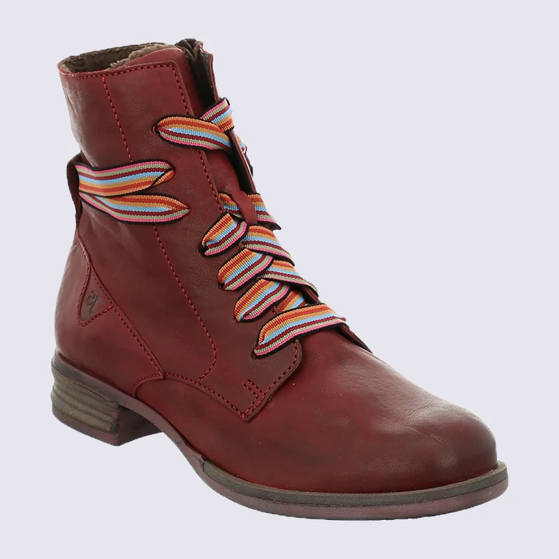 Bottines Josef Seibel, Bottines Tendances Pour Femme En Cuir Bordeaux – Image 2