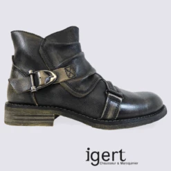 Bottines Kdopa, Bottines à Boucle En Cuir Noir Effet Plissé