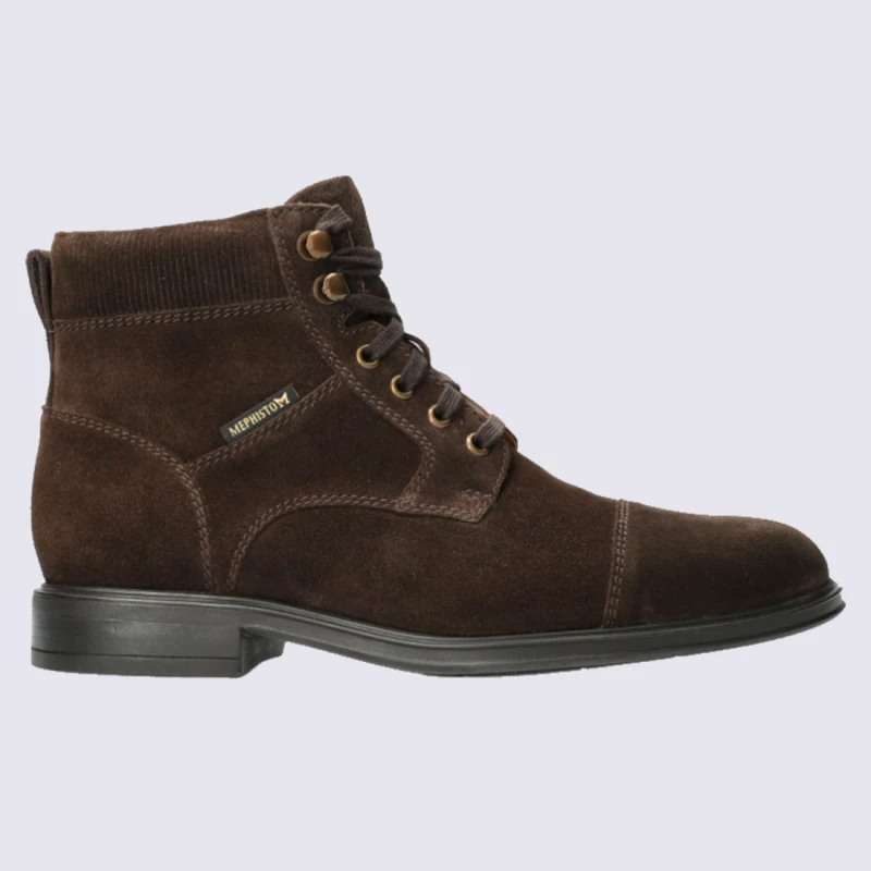 Bottines Mephisto, Bottines à Lacets Homme En Cuir Velours Marron Foncé