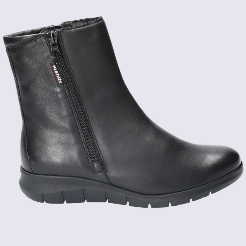 Bottines Mobils, Bottines Confortables Femme En Cuir Lisse Noir