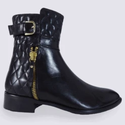Bottines Moda Di Fausto, Bottines à Glissière Femme En Cuir Noir