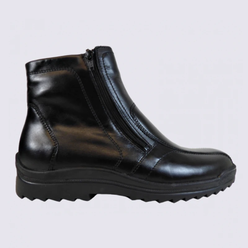 Bottines Waldlaufer, Bottine Fourrée Pour Homme En Cuir Noir