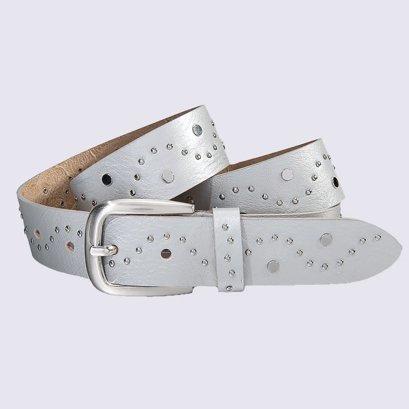 Ceinture Bernd Götz, Ceinture à Rivets Femme En Cuir Argenté