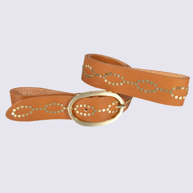 Ceinture Bernd Götz, Ceinture Cloutée Tendance Femme En Cuir Camel